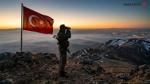 تصویری از نقشه ژئوپلیتیک ترکیه و ایران در سال ۲۰۲۶ به همراه نمادهای امنیتی
