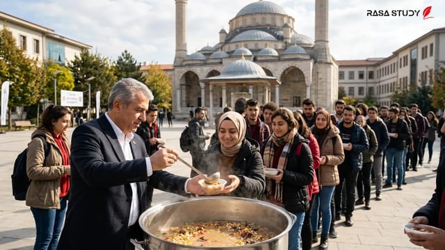 توزیع آش نذری آشوره توسط رئیس دانشگاه کاستامونو میان دانشجویان