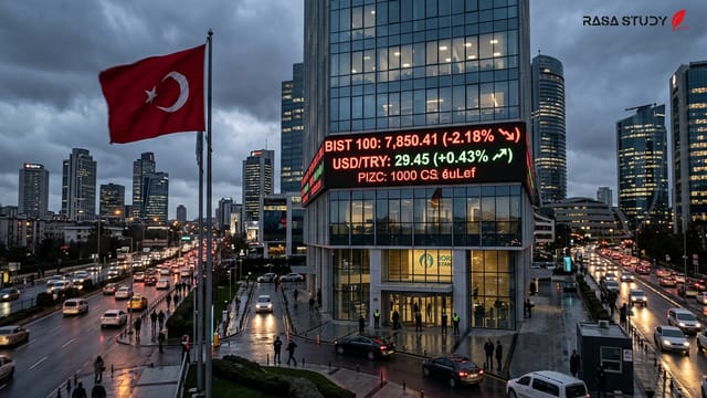 نمودار نزولی شاخص بورس استانبول بر روی مانیتورهای تالار معاملات