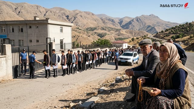 داوطلبان در حال ورود به حوزه امتحانی در شرناق ترکیه برای آزمون KPSS