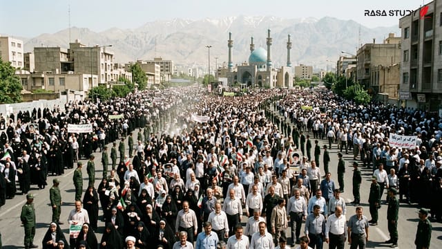 تیم خبری سی‌ان‌ان ترک در حال گزارش از خیابان‌های شلوغ تهران در ژوئیه ۲۰۲۶
