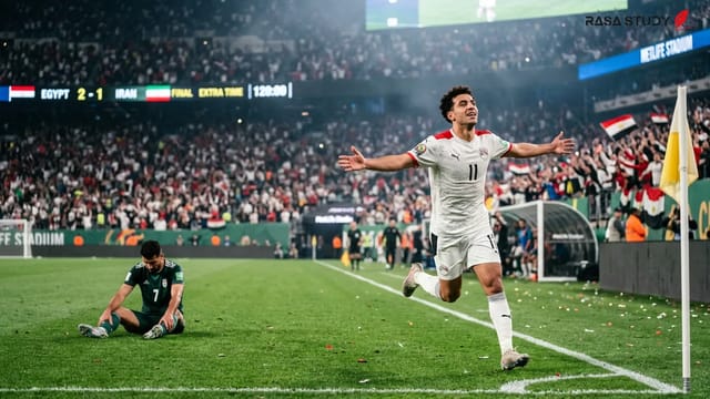شادی بازیکنان تیم ملی مصر پس از گلزنی به ایران در جام جهانی ۲۰۲۶