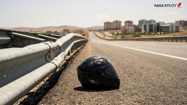 صحنه تصادف موتورسیکلت در جاده‌های شهر اوشاک ترکیه