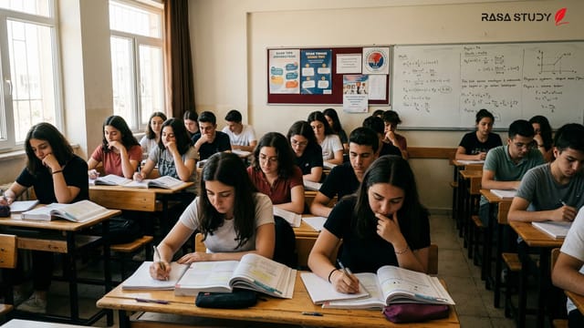 دانش‌آموزان در حال مطالعه برای آزمون YKS در مرکز آموزشی شهرداری کپز