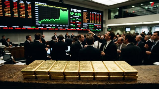 نمودار صعودی قیمت طلا و شمش‌های طلا در پس‌زمینه پرچم آمریکا