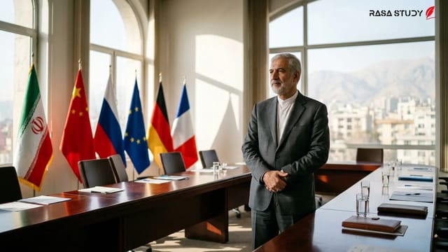 پرچم ایران در کنار میز مذاکرات دیپلماتیک بین‌المللی