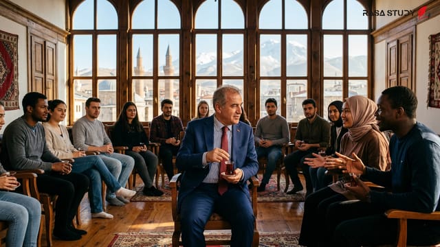 دیدار محمد سکمن شهردار ارزروم با دانشجویان بین‌المللی در دفتر شهرداری