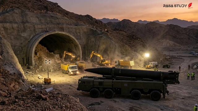 نمایی از یک موشک بالستیک ایرانی در جریان مانور نظامی ۲۰۲۶