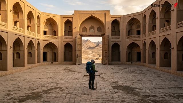 نمایی از معماری تاریخی ایران و گردشگران بین‌المللی در حال بازدید