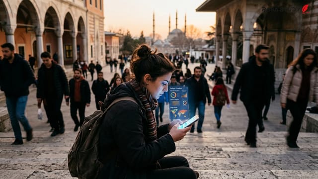 دانش‌آموزان در حال استفاده از اپلیکیشن موبایل İŞKUR برای انتخاب رشته