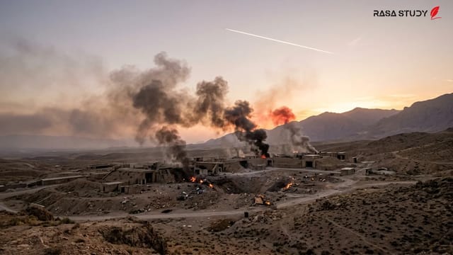 نمایی از دود ناشی از انفجار در نزدیکی تاسیسات هسته‌ای