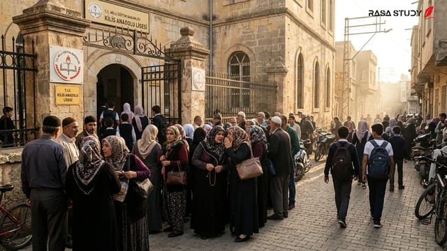 دانش‌آموزان در حال ورود به حوزه امتحانی آزمون LGS در کیلیس ترکیه