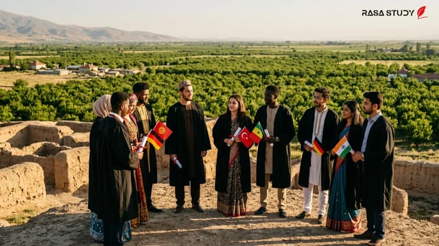 مراسم فارغ‌التحصیلی دانشجویان بین‌المللی در مالاتیا ترکیه با پرچم کشورهای مختلف