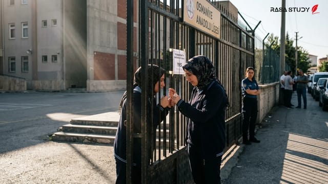دانش‌آموز گریان در مقابل درب بسته حوزه امتحانی در عثمانیه ترکیه