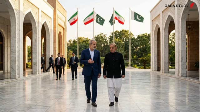 مسعود پزشکیان در حال گفتگو با مقامات در اسلام‌آباد، ژوئن ۲۰۲۶