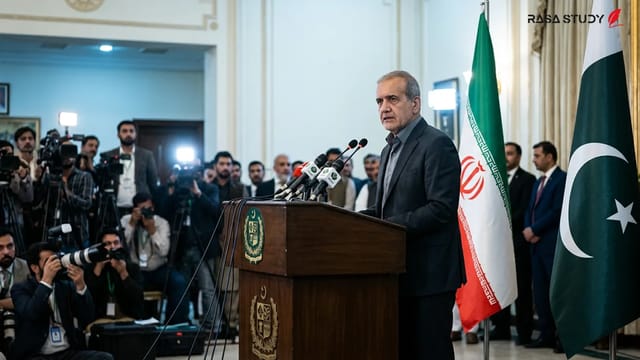 مسعود پزشکیان و شهباز شریف در کنفرانس مطبوعاتی اسلام‌آباد ۲۰۲۶
