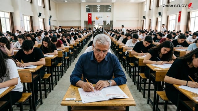 شکری سزن سرباز بازنشسته ترکیه‌ای در حال شرکت در آزمون دانشگاه