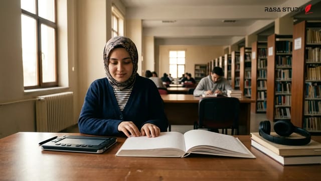 دانش‌آموزان نابینا در حال استفاده از منابع آموزشی بریل در کوتاهیه ترکیه