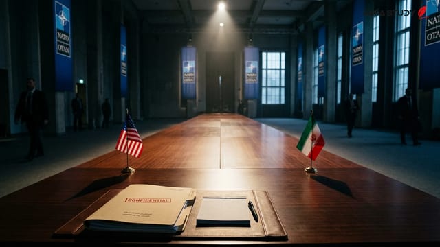 تصویر دونالد ترامپ در حال سخنرانی درباره سیاست‌های خارجی و ناتو