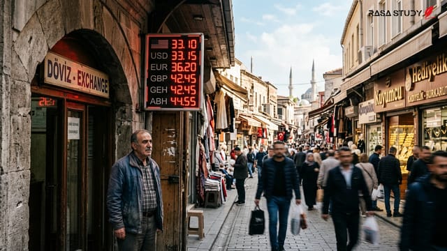 صرافی در استانبول با تابلو قیمت دلار و یورو به لیر ترکیه