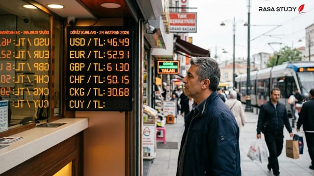 تابلوی صرافی در استانبول نشان‌دهنده نرخ دلار و یورو در ژوئن ۲۰۲۶