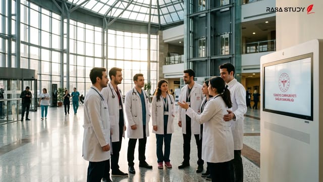 نمایی از ساختمان وزارت بهداشت ترکیه و لوگوی ÖSYM برای آزمون KPSS