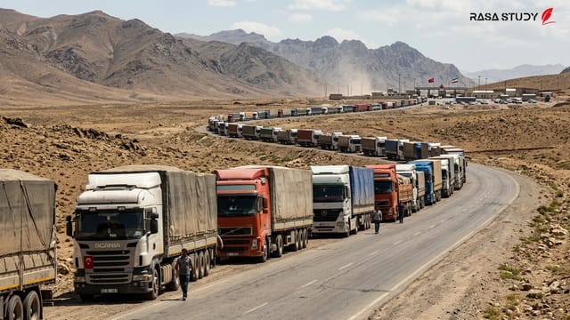 صف طولانی کامیون‌ها در مرز گوربولاک-بازرگان میان ایران و ترکیه