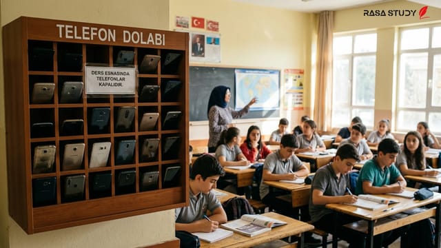 دانش‌آموزان در یک کلاس درس در ترکیه بدون تلفن همراه