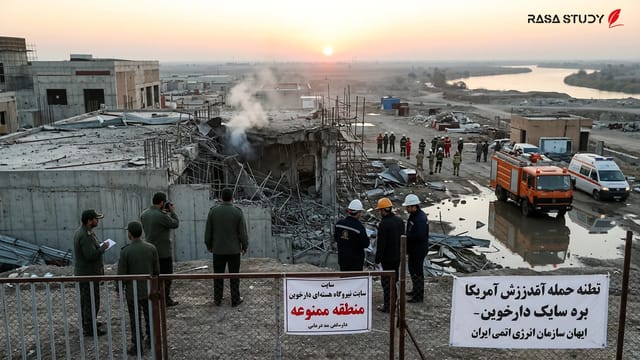 نمایی از تأسیسات هسته‌ای و پرچم ایران در سایت دارخوین