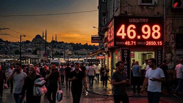 نمودار افزایش قیمت دلار در برابر لیر ترکیه و تابلوی صرافی در استانبول