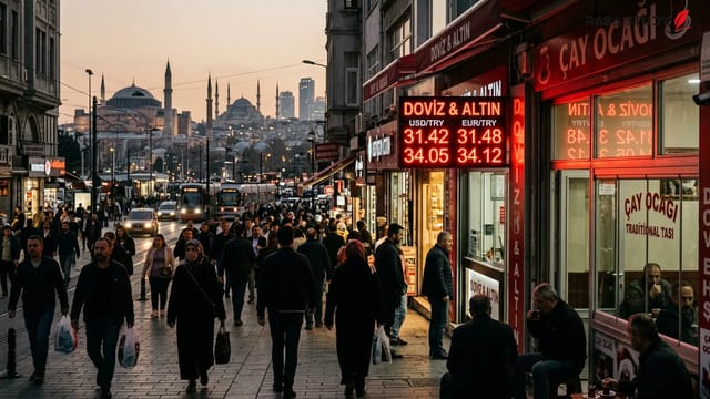 تابلوی صرافی در استانبول با نرخ دلار ۴۶.۸۰ لیر در تیر ۱۴۰۵