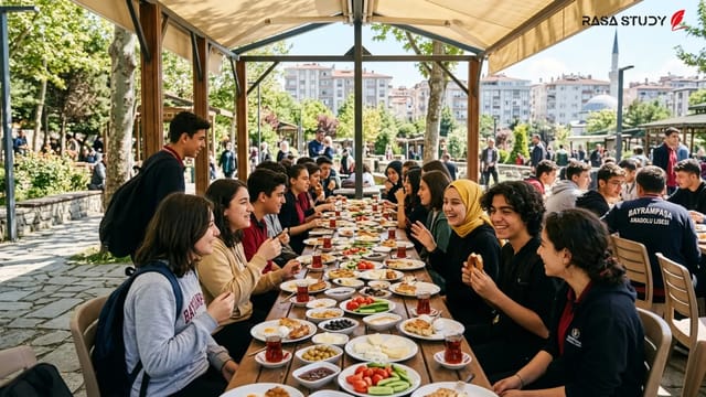 دانش‌آموزان و مسئولان شهرداری بایرام‌پاشا در ضیافت صبحانه قبل از آزمون YKS