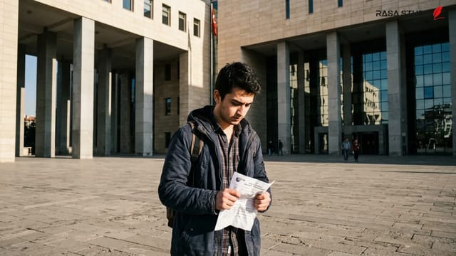 ساختمان دادگاه در آنکارا و نماد آزمون YKS ترکیه