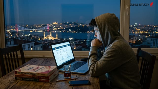 داوطلبان در حال بررسی نتایج آزمون YKS روی صفحه نمایش لپ‌تاپ