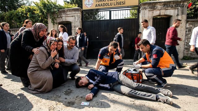 دانش‌آموز بیهوش شده در مقابل حوزه امتحانی YKS در ترکیه