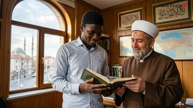 مراسم تشرف دومینیک سینگوما دانشجوی زامبیایی به اسلام در دفتر مفتی‌گری قیصریه ترکیه