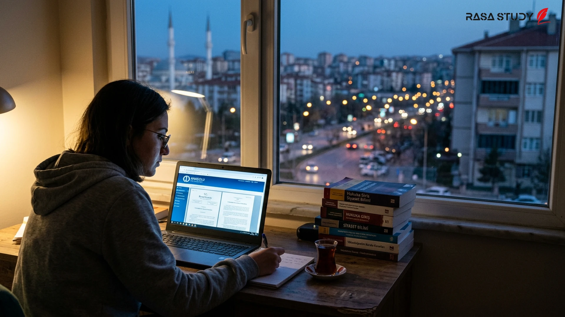 المبنى المركزي لجامعة الأناضول وشعار AÖF