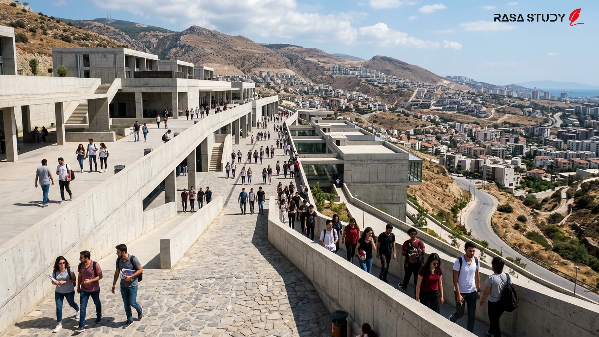 Architectural render of the ARCHIverse-Sosyal Kampüs project on the slopes of Uzundere, Izmir