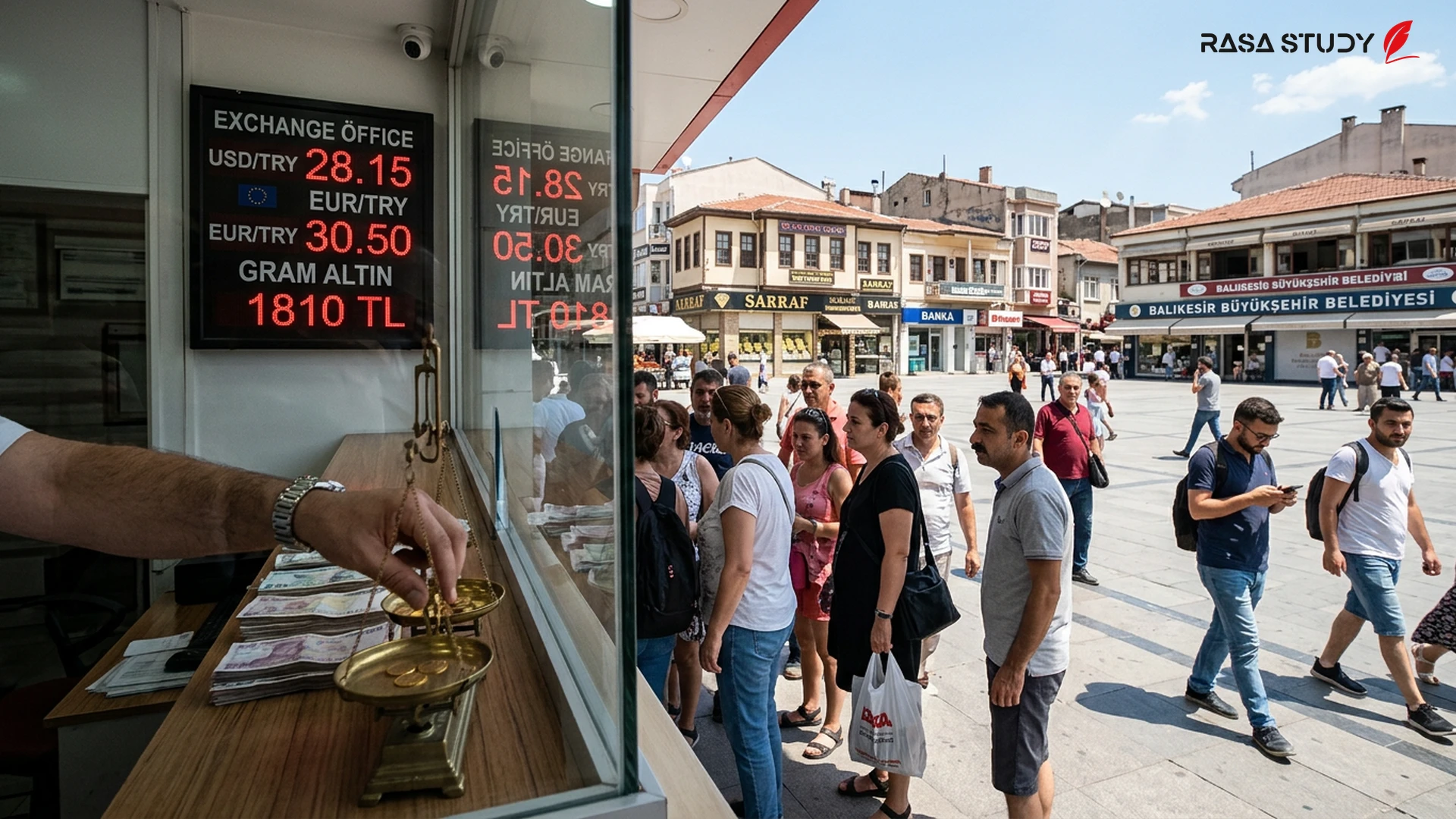 Currency and gold rate board at Yavaşçalar Exchange in Balıkesir, Turkey
