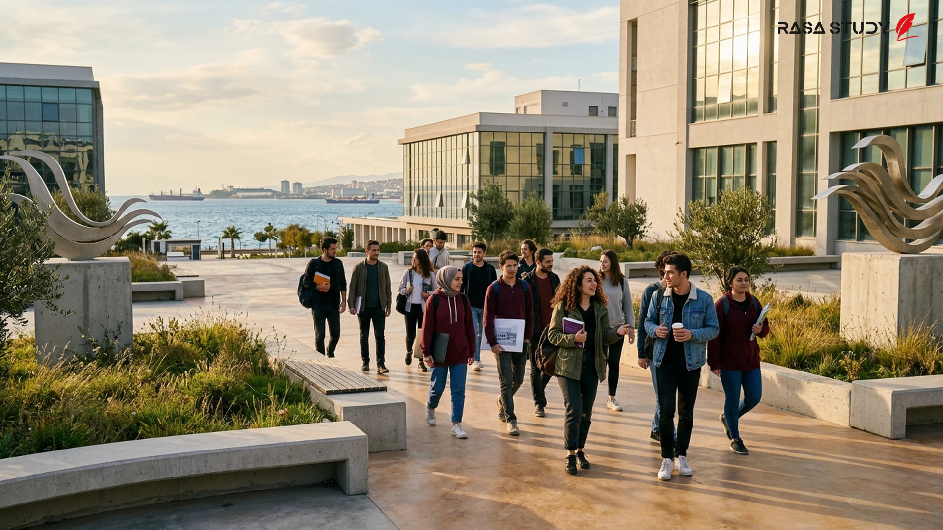 2026 yılında Türkiye'nin İzmir şehrindeki modern vakıf üniversitesi kampüsünden bir görünüm
