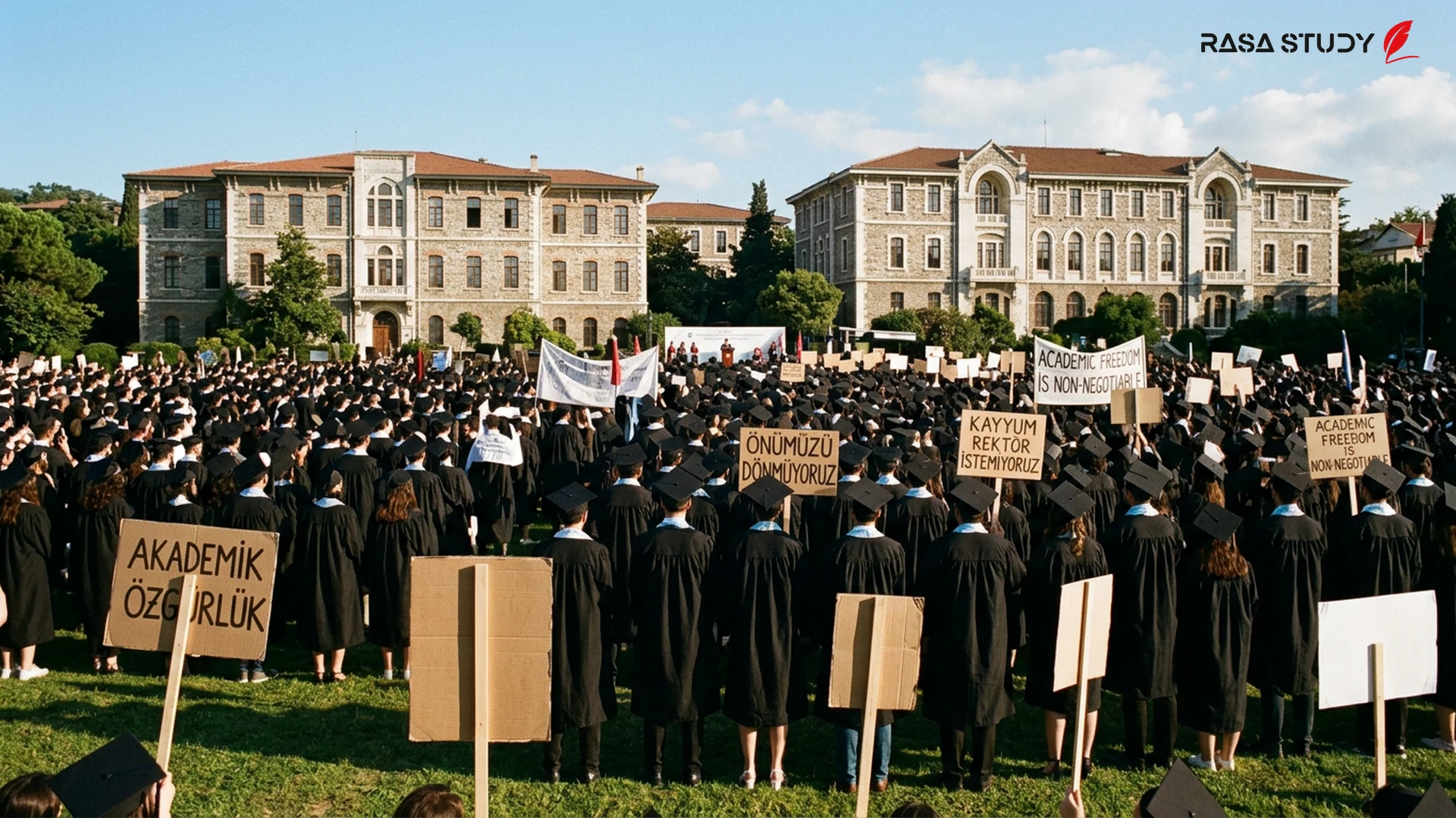 Boğaziçi University students turning their backs to the podium at the 2026 graduation ceremony