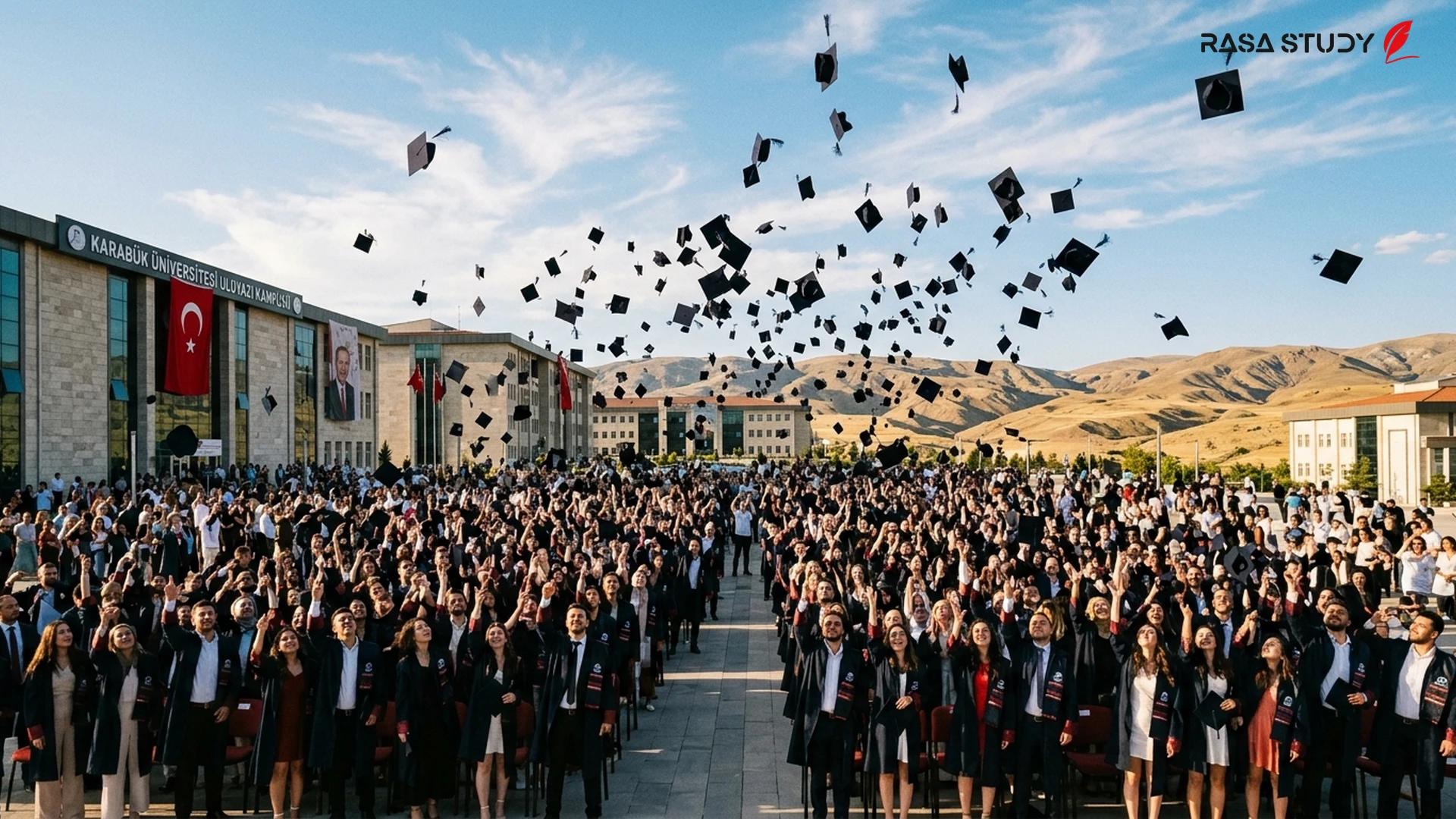 Students of Çankırı Karatekin University tossing their graduation caps