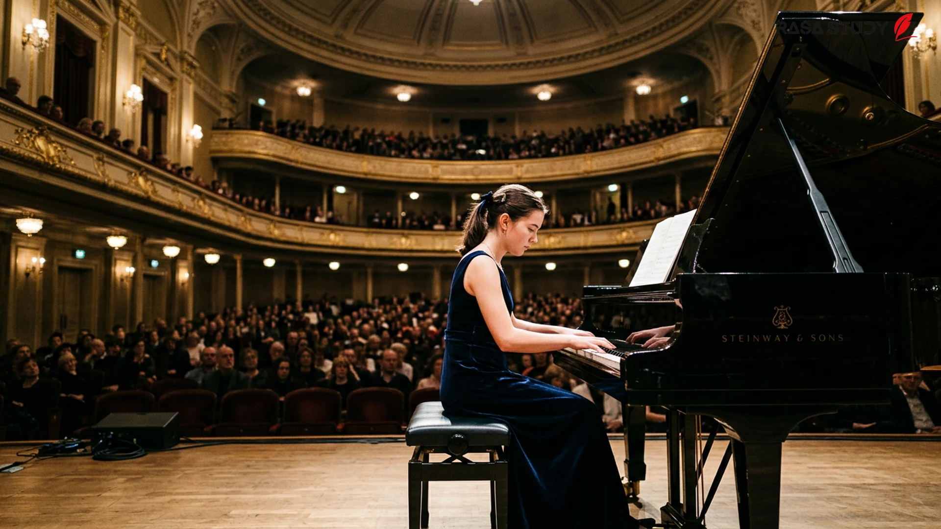 Defne Sözen playing piano at an international competition