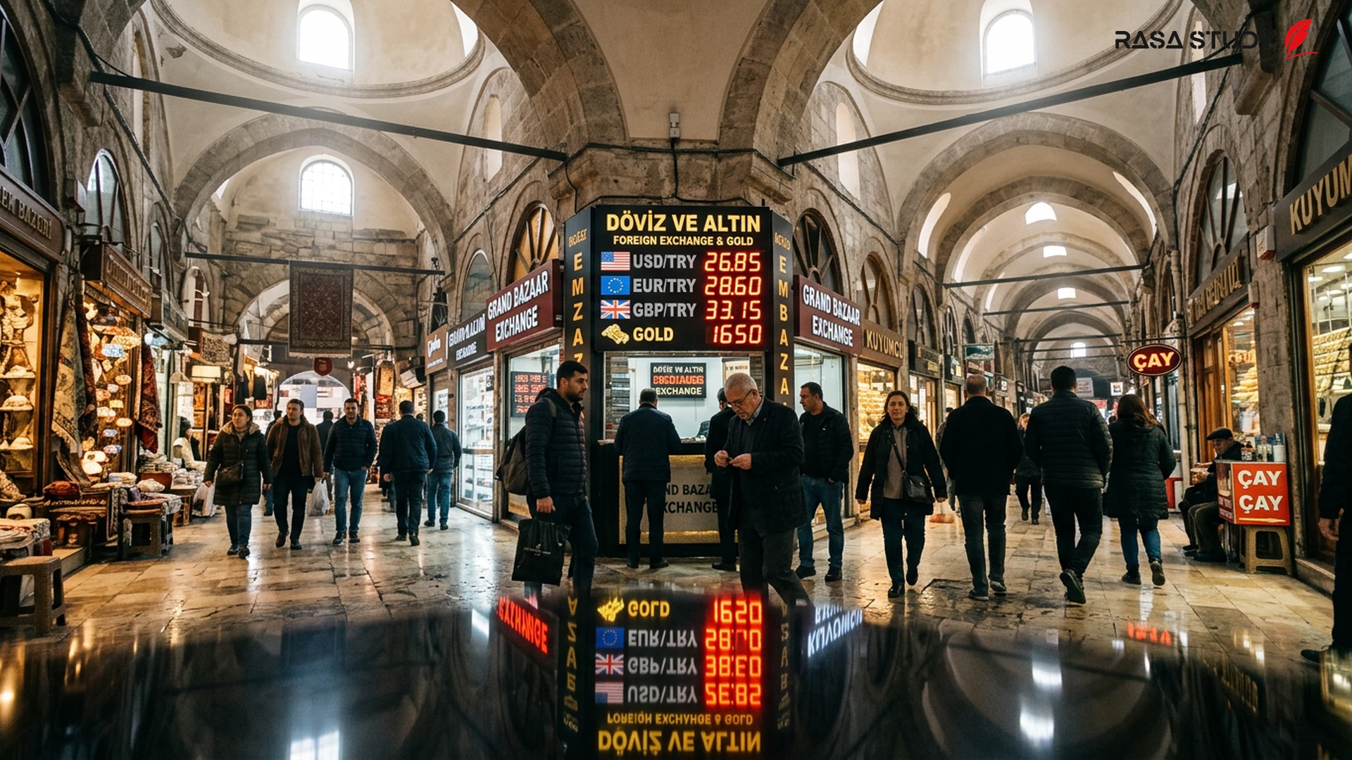 Chart of exchange rates and Dollar and Euro banknotes in the Turkish market