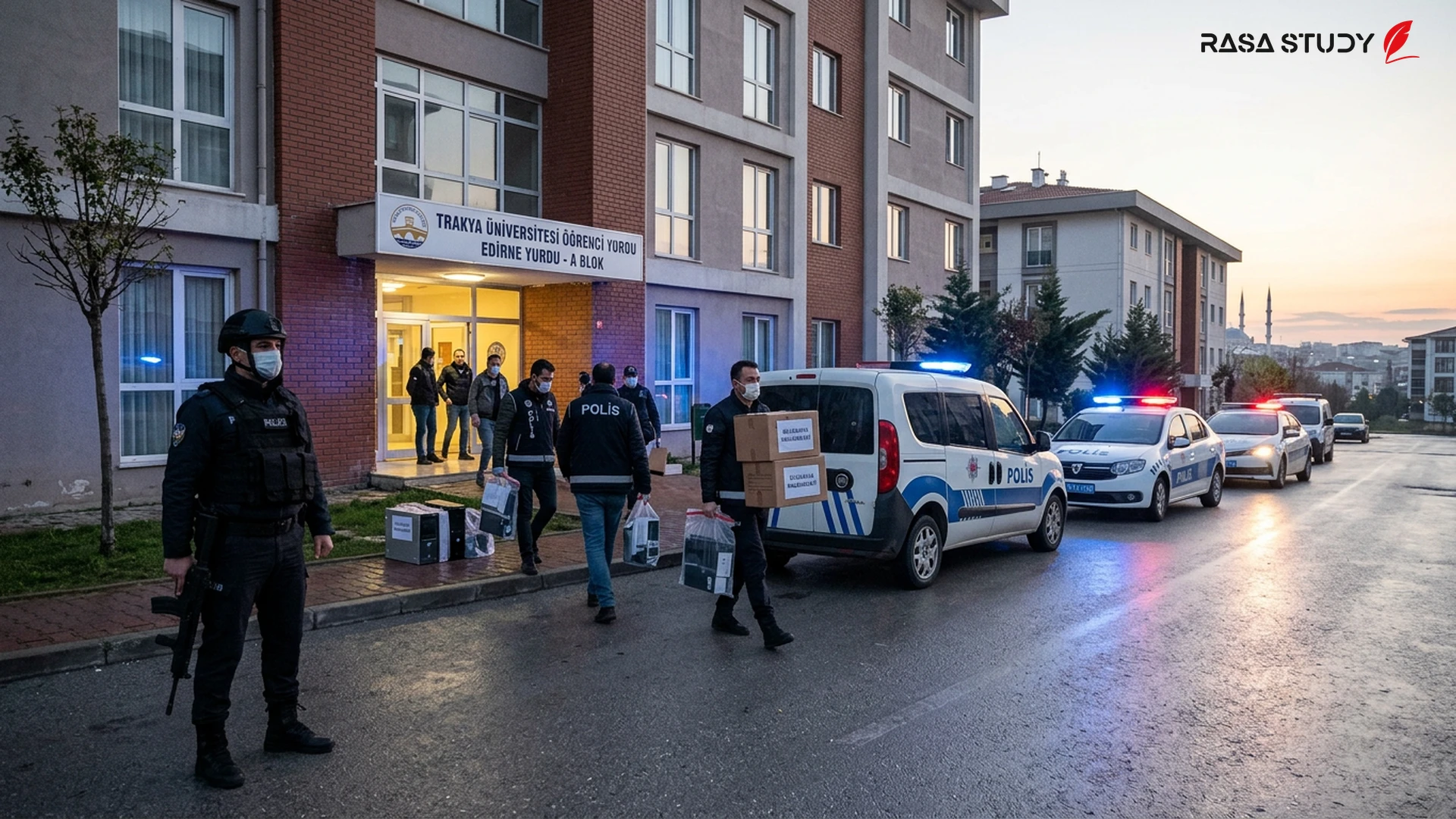 Turkish police forces conducting an operation in the city of Edirne