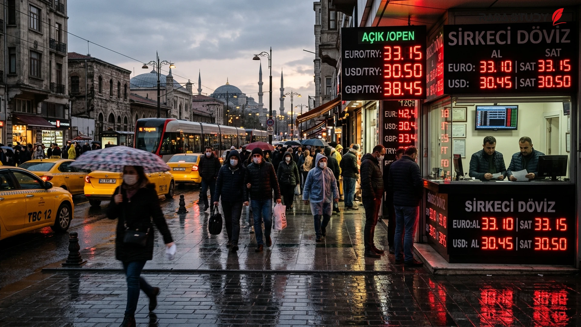 رسم بياني لتقلبات سعر اليورو مقابل الليرة التركية على لوحة شركات الصرافة في إسطنبول