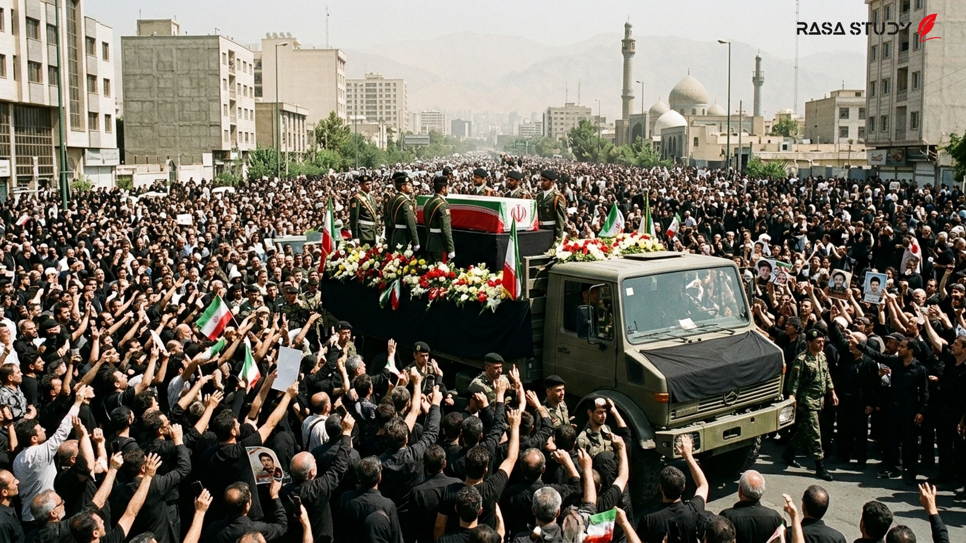 پوستر رسمی مراسم تشییع علی خامنهای در مصلای تهران