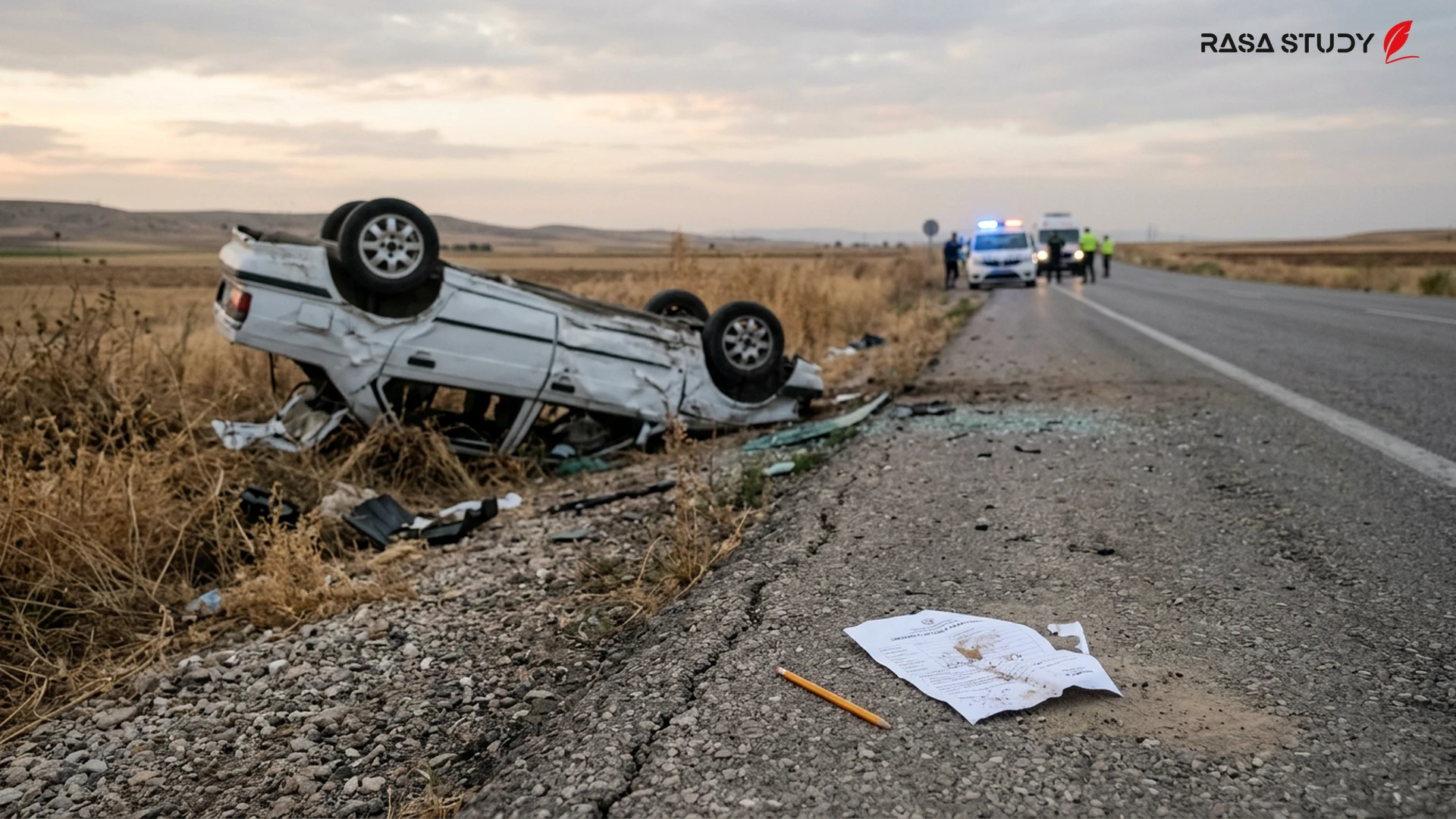 Scene of a road accident near Gaziantep, Turkey on YKS exam day