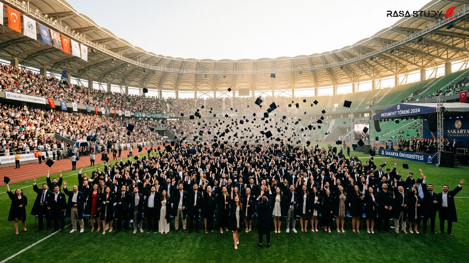 A view of the crowded stadium during the Sakarya University 2026 graduation ceremony