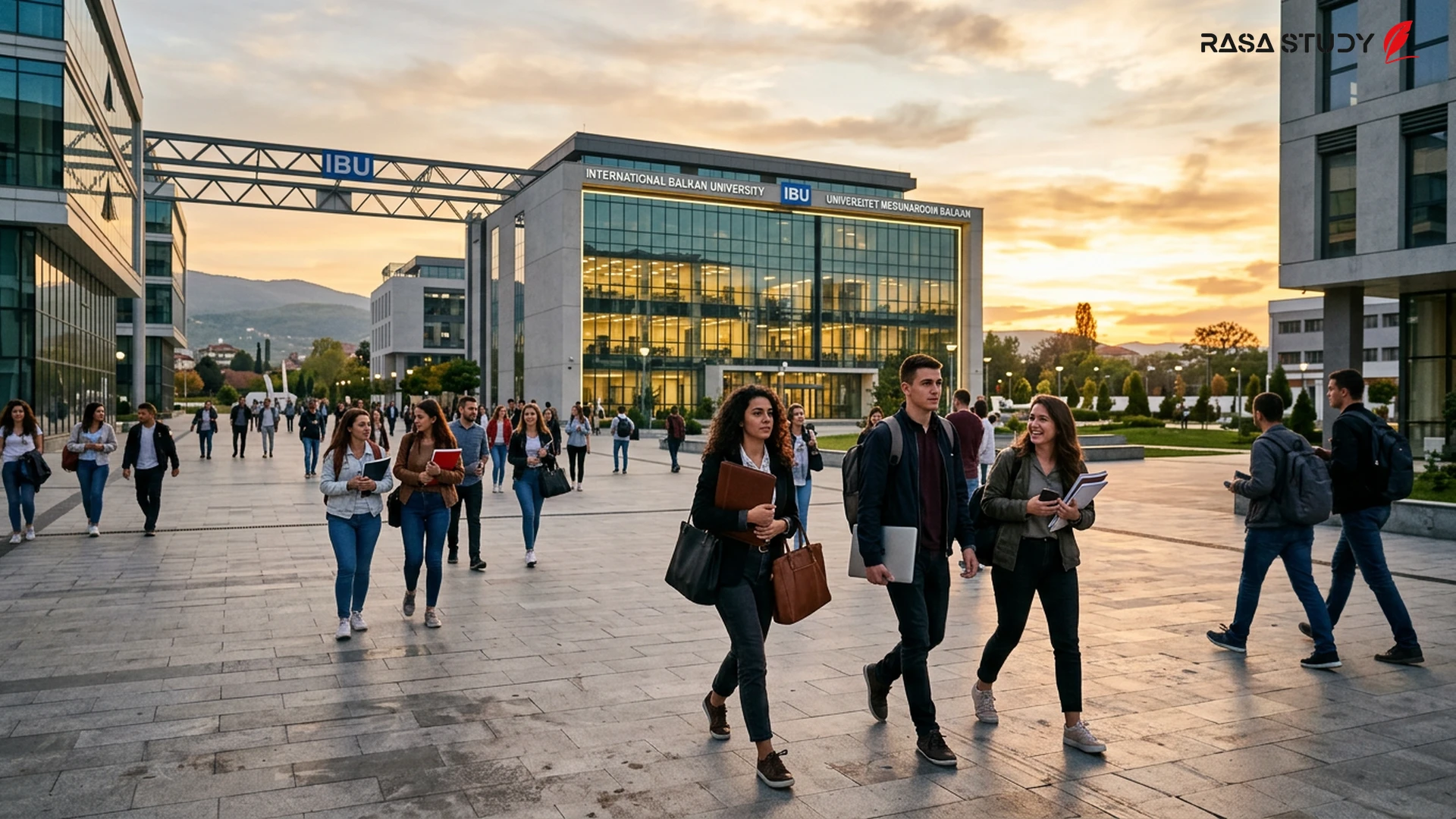 International Balkan University building and official representative providing educational counseling